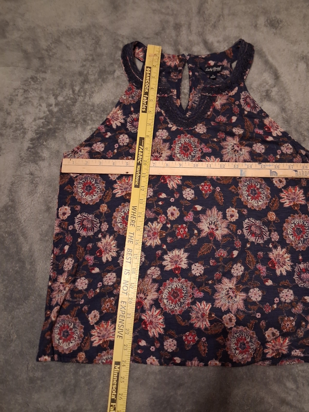 Lucky Brand Navy Floral Tank Halter With Elastic In Bottom - Picture 3 of 5